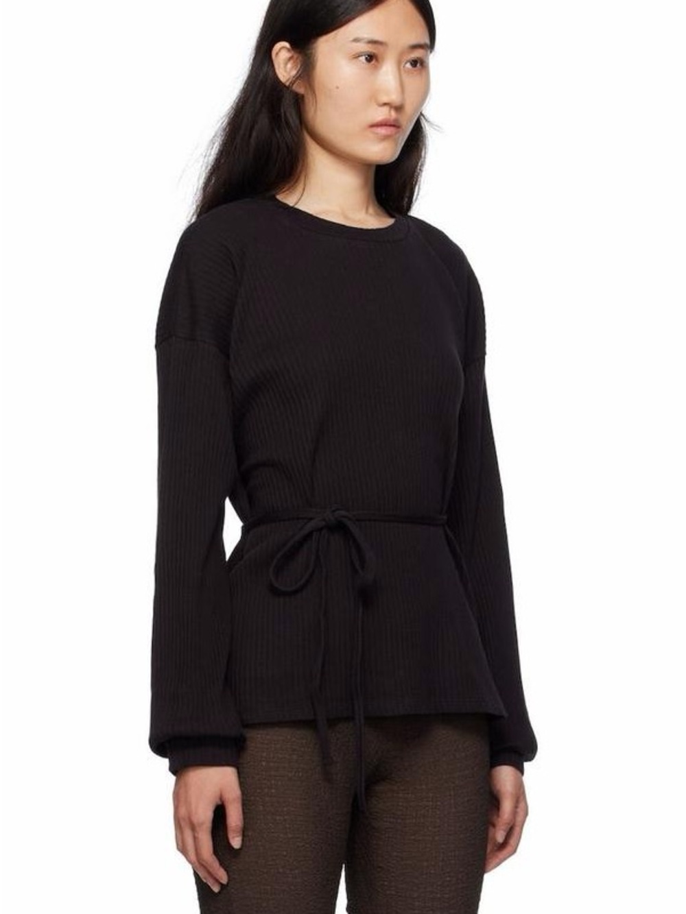 Baserange Shaw Long Sleeve T-Shirt Black Ribbed Wrap Top Women’s Size M